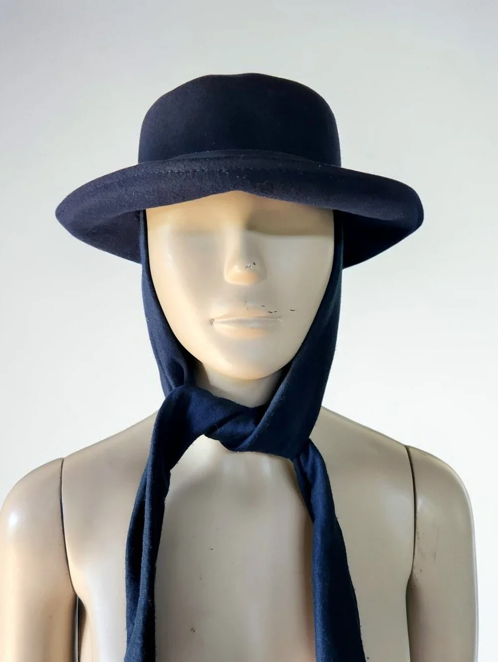 Bollman Wool Scarf Wrap Hat Navy Curled Brim Doeskin USA Mid Century Round
